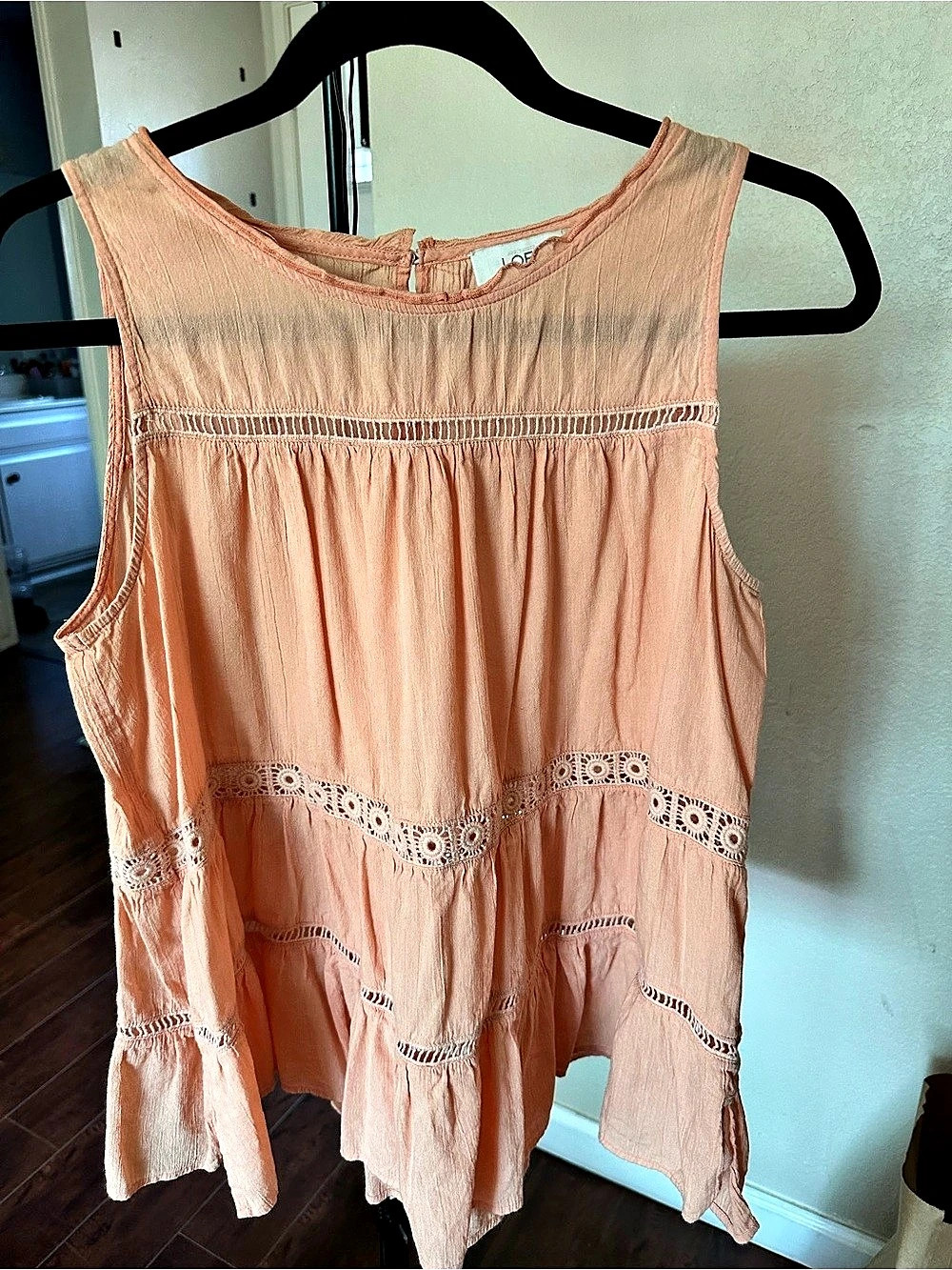 LOFT Pink Lace Trim Ruffle Tank Size Small